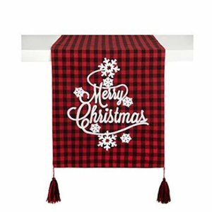 Merry Christmas Table Runner Red Black Plaid Buffalo Check Farmhouse 13 x 72 New